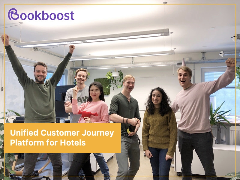 A happy Bookboost team. "Unified Customer Journey Platform for Hotels"