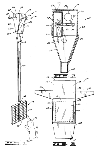 a technical schematic of the bird-trap-cat-feeder.