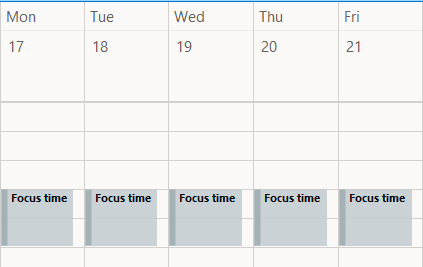 calendar with slot for focus time every day
