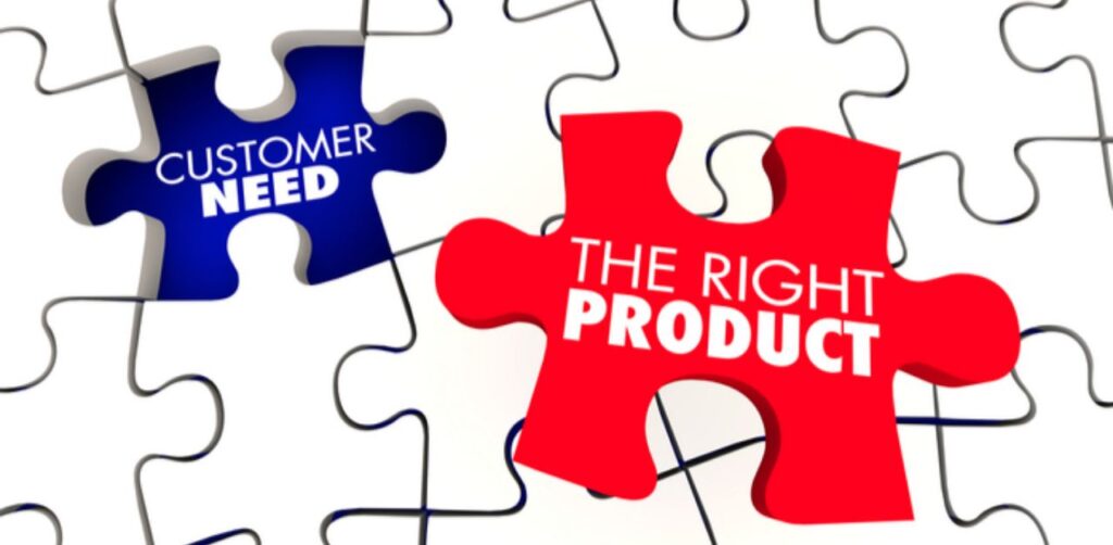 puzzle piece with text "The Right Product" fitting into the slot "Customer Need". The purpose is to know your customer requirements.