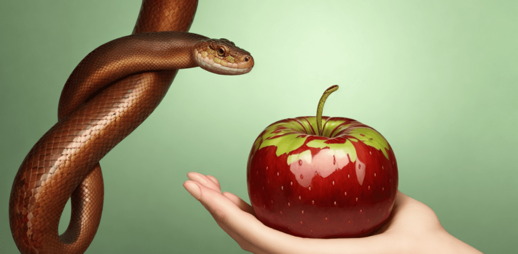 Snake and an apple. An analogy for what a venture builder offer will feel like.