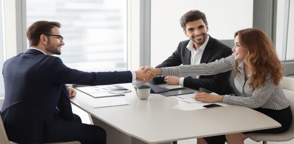 Shaking hands over a founders' agreement